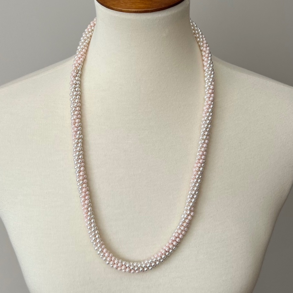 Pink and White Mini Pearl Necklace Twisted/Intertwined